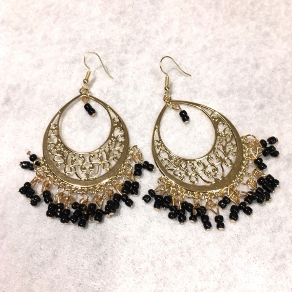 Gold and Black Filigree Earrings